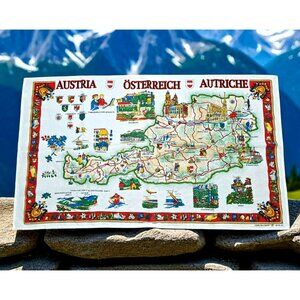 VTG Austria Map Wall-hanging Historical Culture Landmarks 34x20 Flag Cotton Art